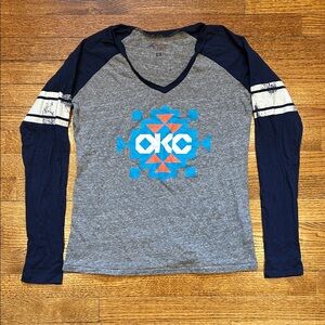 Gray & Navy Long Sleeve NBA Oklahoma City Thunder Women’s Shirt - Small, NWOT